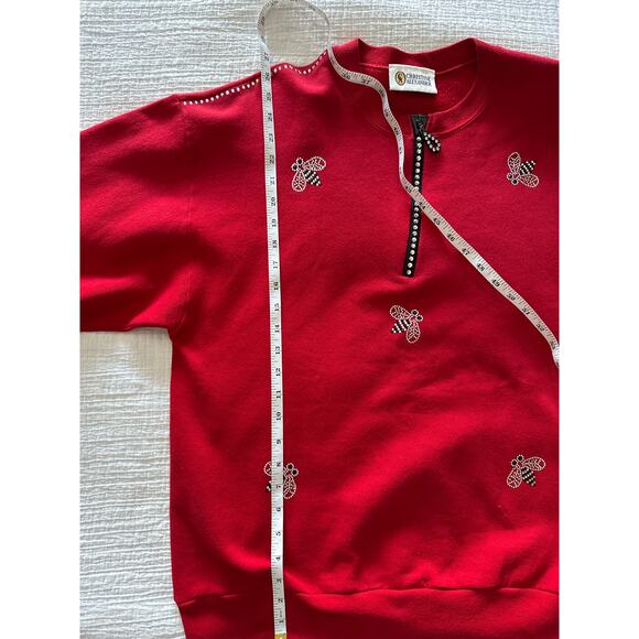 Vintage Christine Alexander Red Embellished Bee Quarter Zip Sweatshirt - Picture 7 of 8
